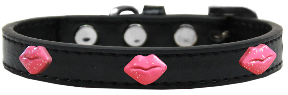 Pink Glitter Lips Widget Dog Collar Black Size 14